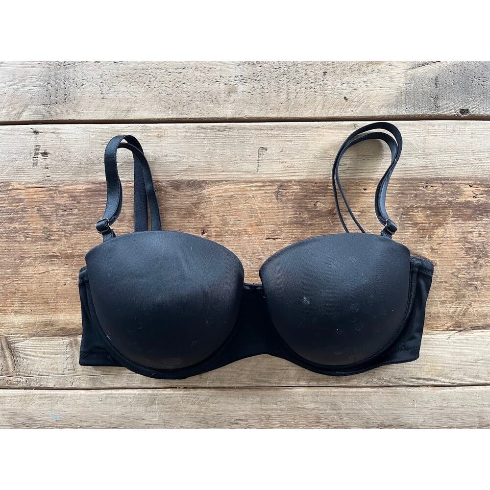 Victoria's Secret PINK Pure Black 34D Wear Everywhere Strapless Push Up‎ Bra